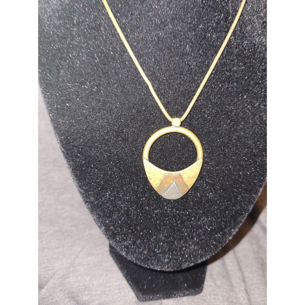 BAER SF gold tone geometric pendant statement necklace. Signed. Mixed metal